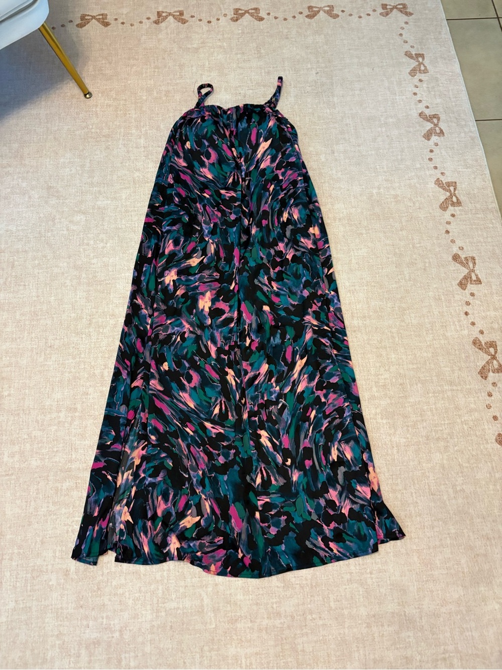 Soma Black Maxi Dress with Pink and Teal Abstract Accent